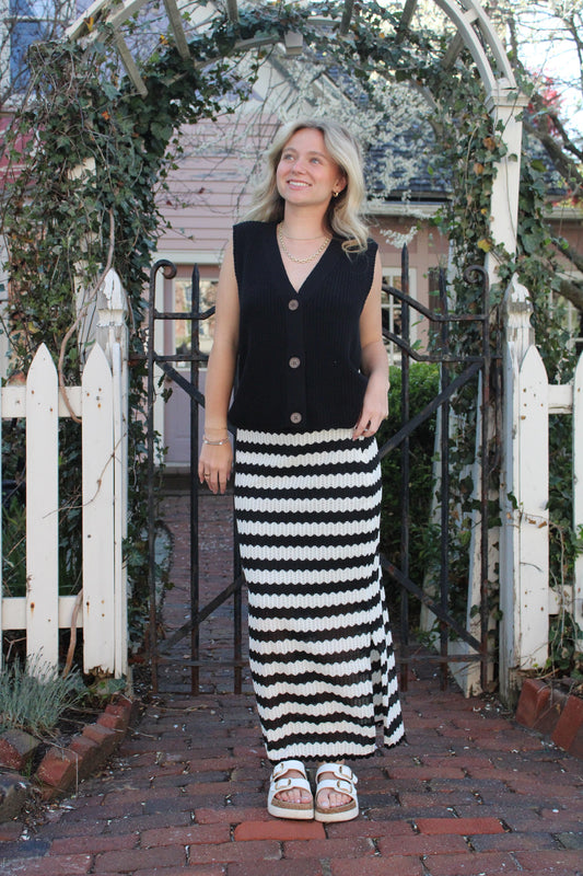 Black and White Crochet Lace Midi Skirt - Ella Chic Boutique