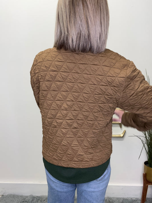 brown mocha triangle quilted stretchy jacket shacket layer so me boutique ella chic boutique roanoke in