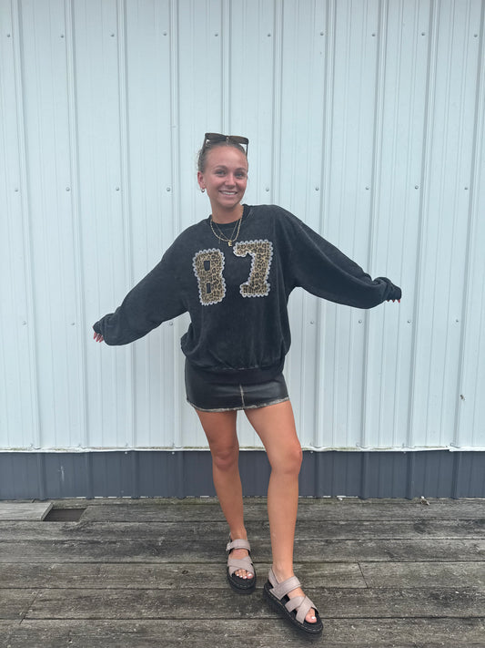 Regan 87 Leopard and Lace Crewneck Sweatshirt - Ella Chic Boutique