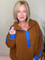 Break it Fleece Pullover Sweatshirt in Camel/Bright Blue