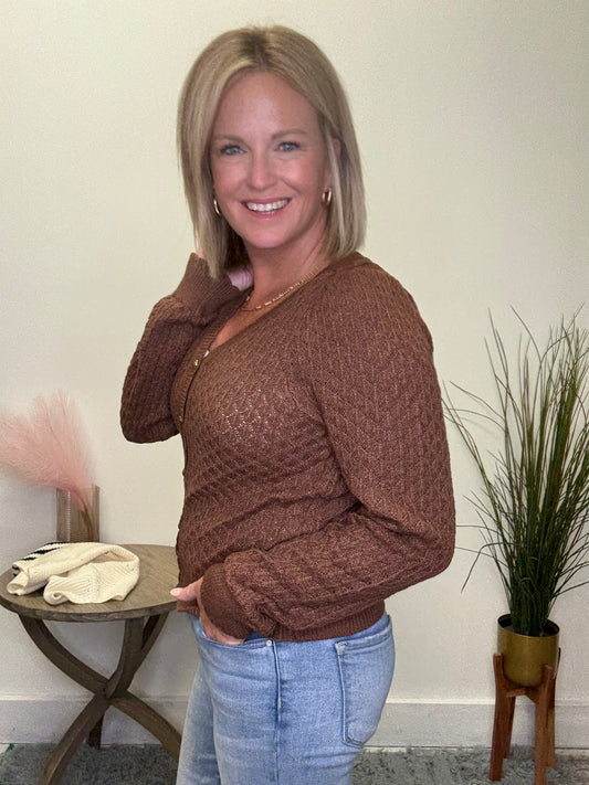 Pointelle Cardigan with Rose Buttons - Ella Chic Boutique