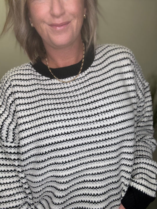 Sweater Knit Top With Waffle Knit