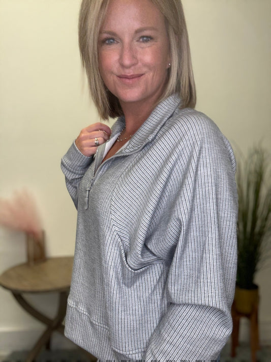 Textured Halfzip Pullover Sweatshirt - Ella Chic Boutique