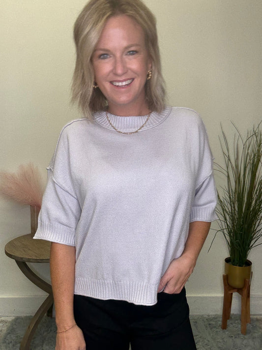 Softest Crewneck Drop Shoulder Short Sleeve Sweater - Ella Chic Boutique