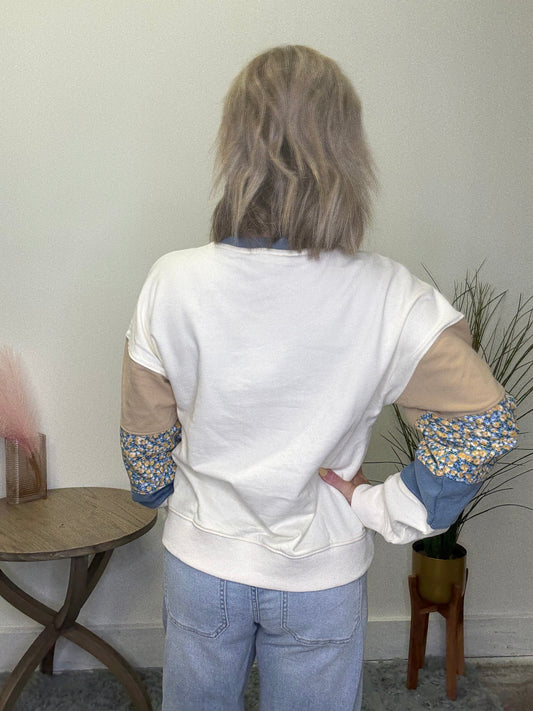 Perfect Fit Stripe and Floral Sleeve Pullover - Ella Chic Boutique