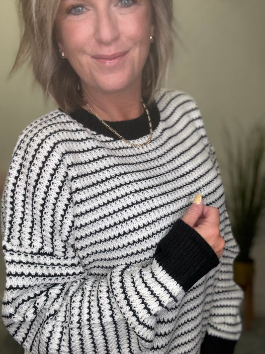 Sweater Knit Top With Waffle Knit - Ella Chic Boutique
