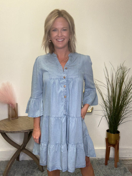 All the Best Chambray Ruffle Dress - Ella Chic Boutique