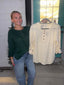 3/4 Tab Sleeve Henley Knit Top in Cream