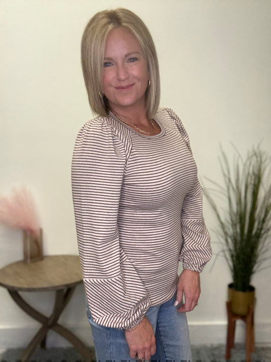 Proud Puff Sleeve Striped Top - Ella Chic Boutique