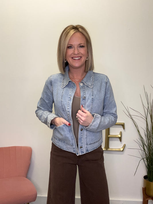 Lightweight Denim Jacket With Scallop Details - Ella Chic Boutique