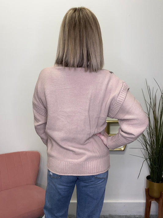 Anniewear knit sweater blush taupe blanket stitch contrast detail top