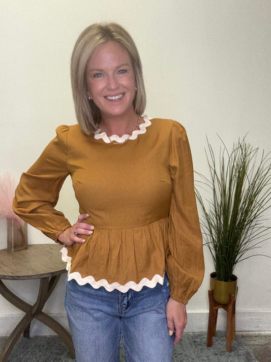 Wavy Twill Trimmed Baby Doll Top
