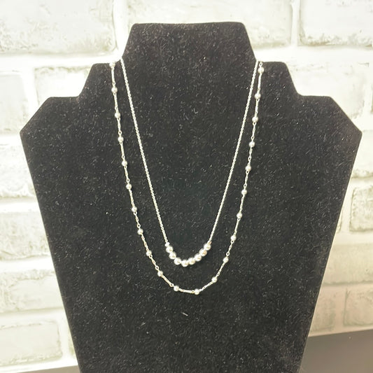 Silver Beaded Necklace with 2 Layers - Ella Chic Boutique