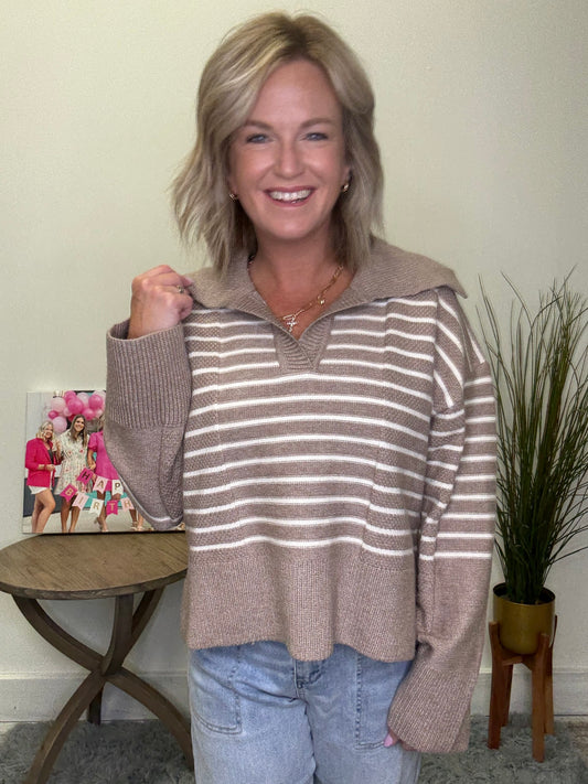 Textured Striped V-Neck Soft Sweater