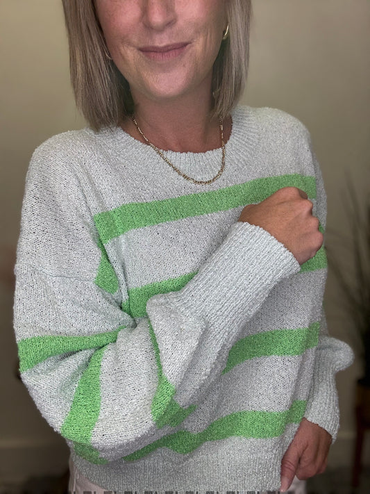 By together mint knit sweater with lime green stripes high quality fall 2025