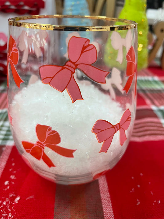 All the Bows Holiday Wine Glass - Ella Chic Boutique