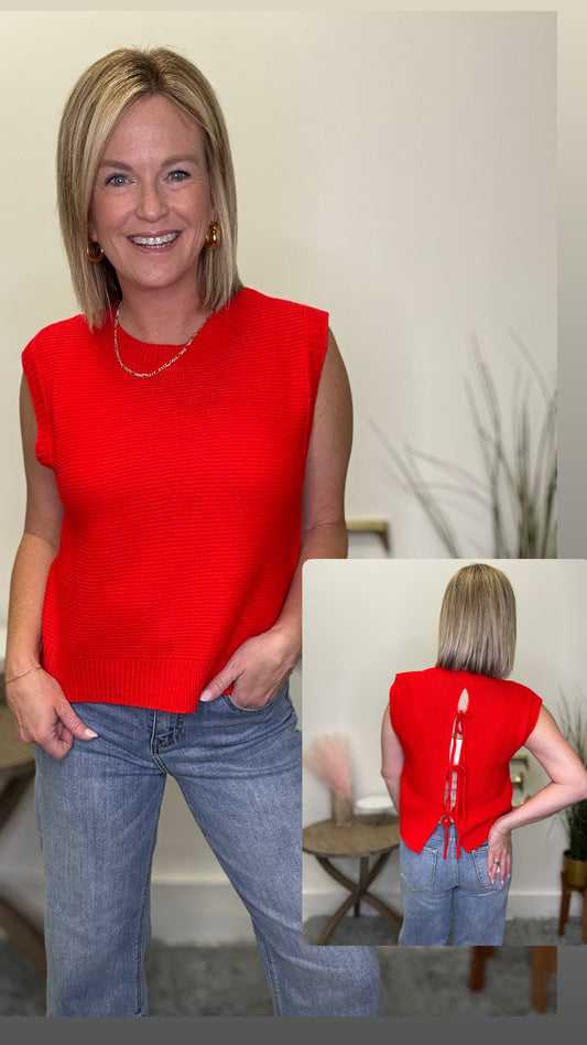 Too Perfect Sleeveless Tie Back Knit Top