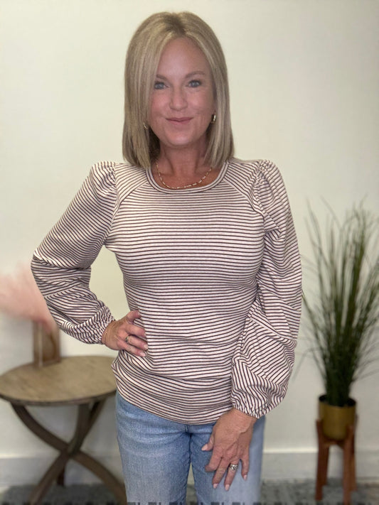 Proud Puff Sleeve Striped Top - Ella Chic Boutique