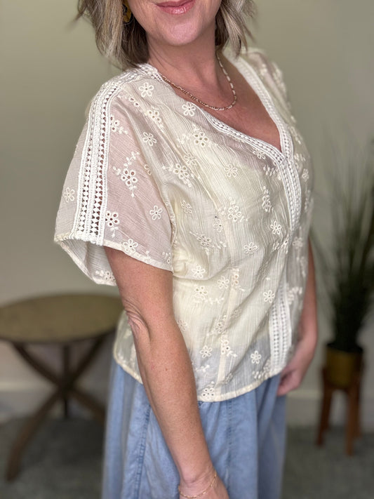 For Anything Trim Detailed Embroidered Top - Ella Chic Boutique