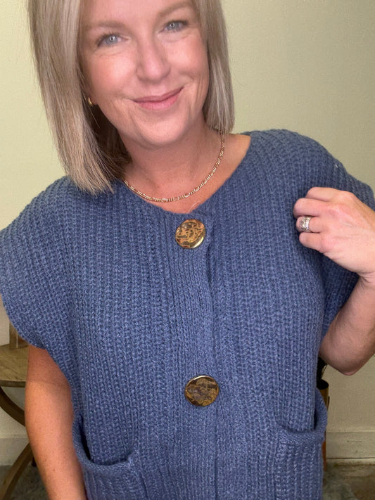 Big Metal Button Front Sweater Vest