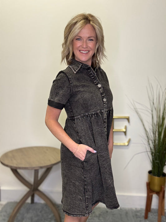 The Lennox Dress in Black Denim