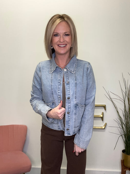 Lightweight Denim Jacket With Scallop Details - Ella Chic Boutique