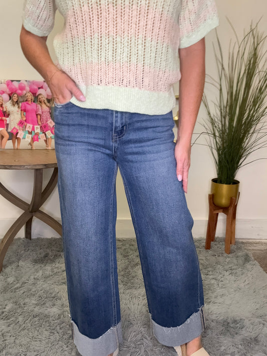 Upstate High Rise A-Line Wide Cuff Jeans