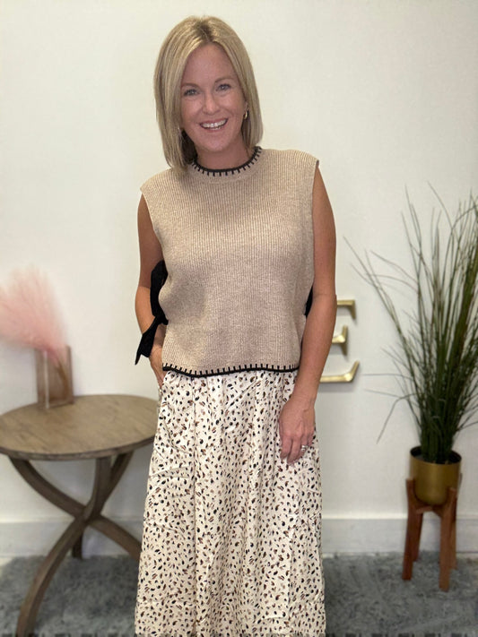 Mikarose Maxi Skirt Dapple Dash pockets fully lined full cream black neutrals taupe tan