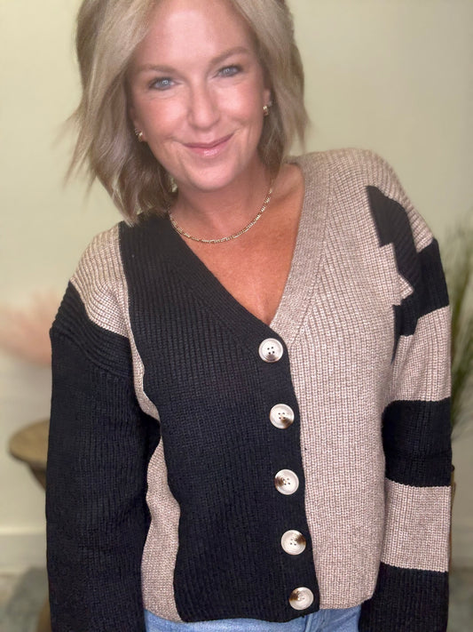 Classic Colorblock Button Down Cardigan