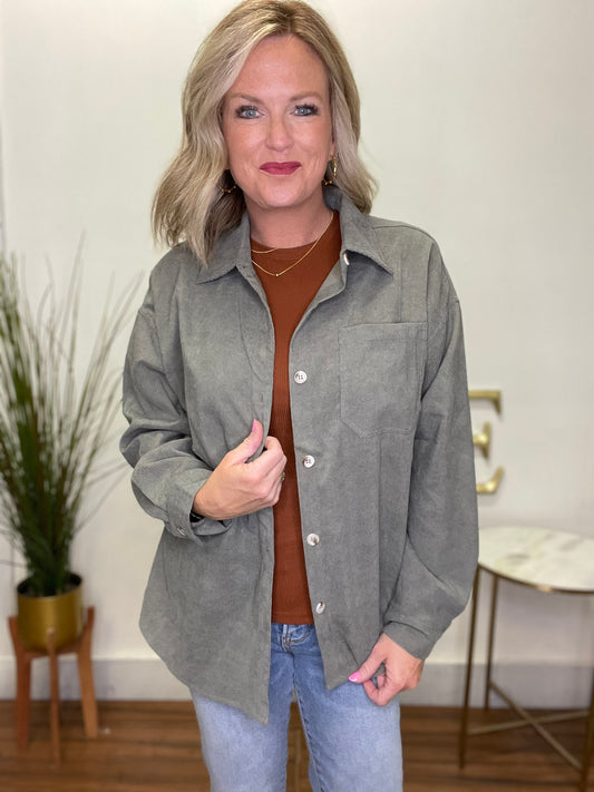 Frosted Olive Corduroy Lightweight Jacket - Ella Chic Boutique