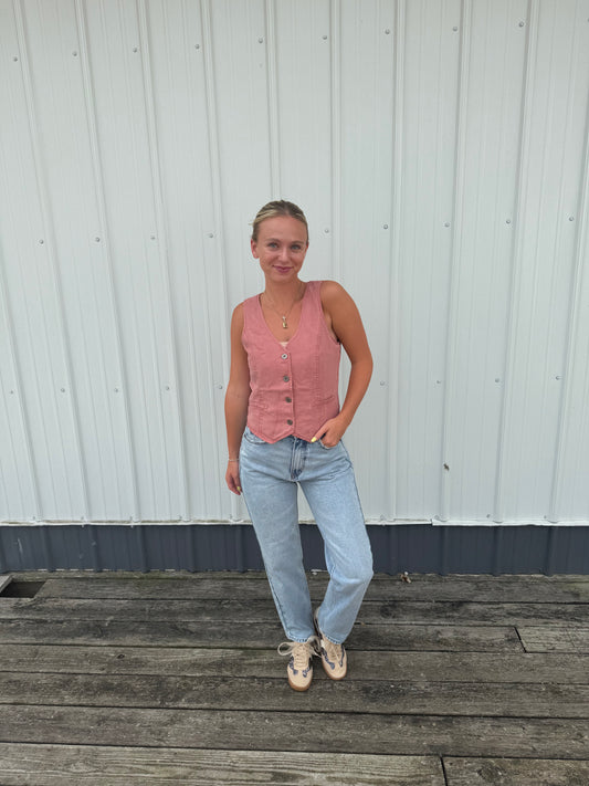 Classic Cut Button Up Tencel Vest