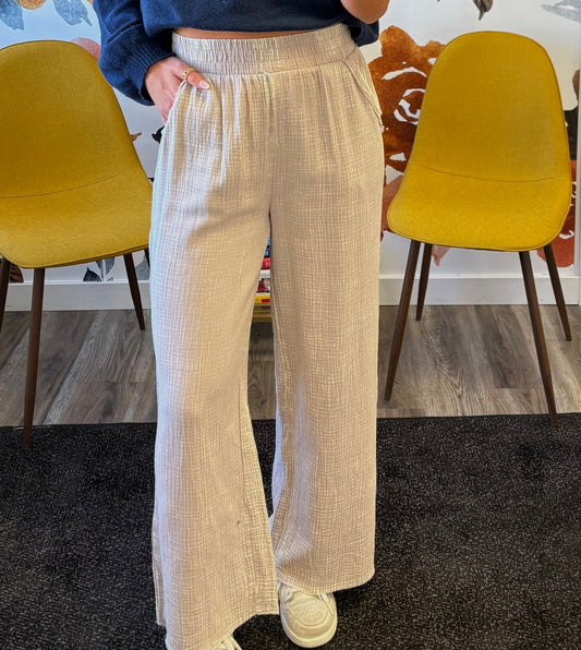 Washed Double Gauze Flowy Pants - Ella Chic Boutique