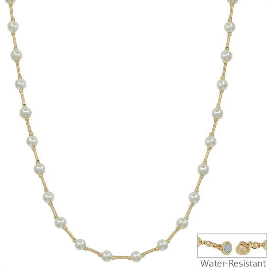 Pearl Beaded With Bars Gold Necklace