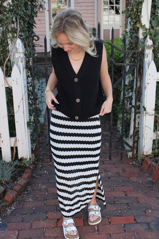 Black and White Crochet Lace Midi Skirt