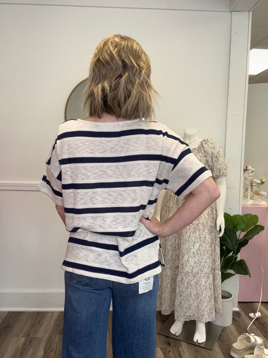 taupe navy striped oversized shirt top short sleeve by together