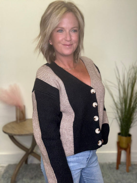 Classic Colorblock Button Down Cardigan - Ella Chic Boutique