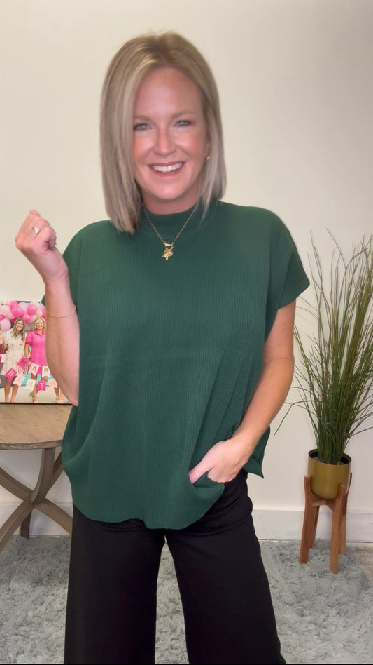 Ribbed Short Sleeve Longer Length Sweater - Ella Chic Boutique