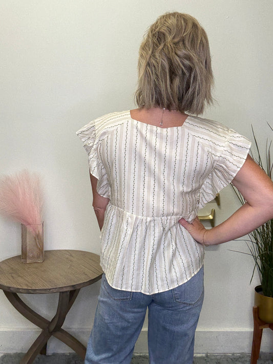 Pinstriped Floral Print Square Neck Top - Ella Chic Boutique