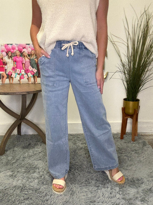 The Plan High Rise Slim Wide Elastic Waistband Jeans
