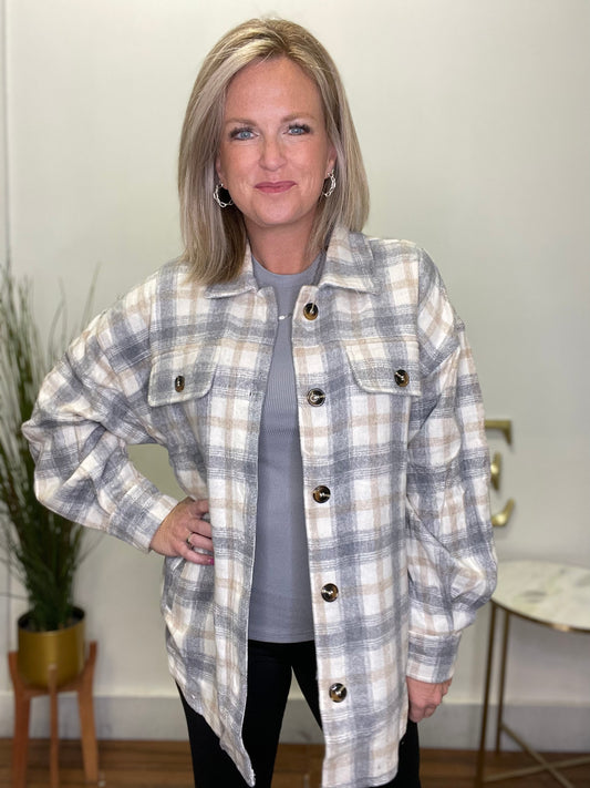 Seriously Special Gray Flannel Shacket - Ella Chic Boutique