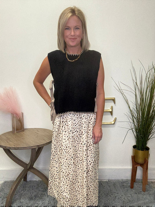Mikarose Maxi Skirt Dapple Dash pockets fully lined full cream black neutrals taupe tan