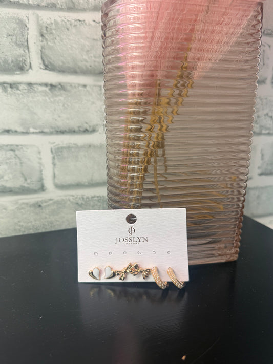 Pearl Huggie Hoop Bow Trio Earrings