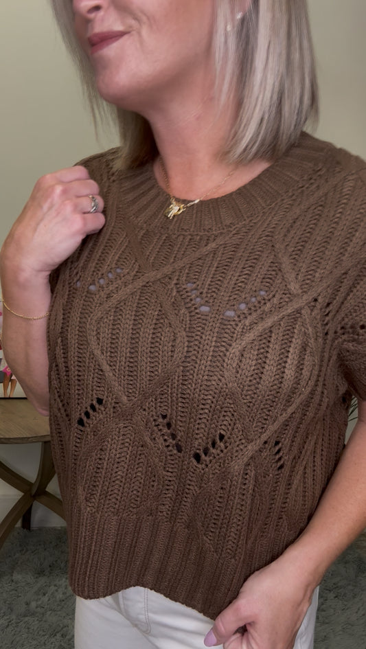Your Best Bet Short Sleeve Sweater - Brown - Ella Chic Boutique