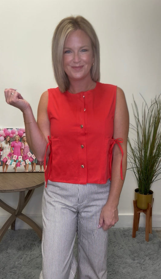 Out of Range Red Button Down Vest Top