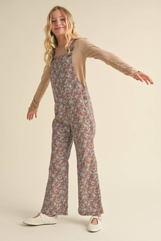 Flare leg floral print overalls tween girls boutique