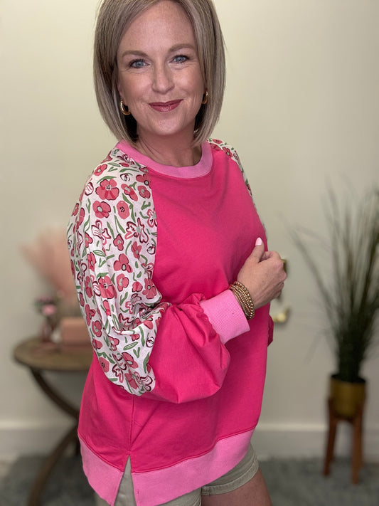 French Terry Floral Mix and Match Sweatshirt Top