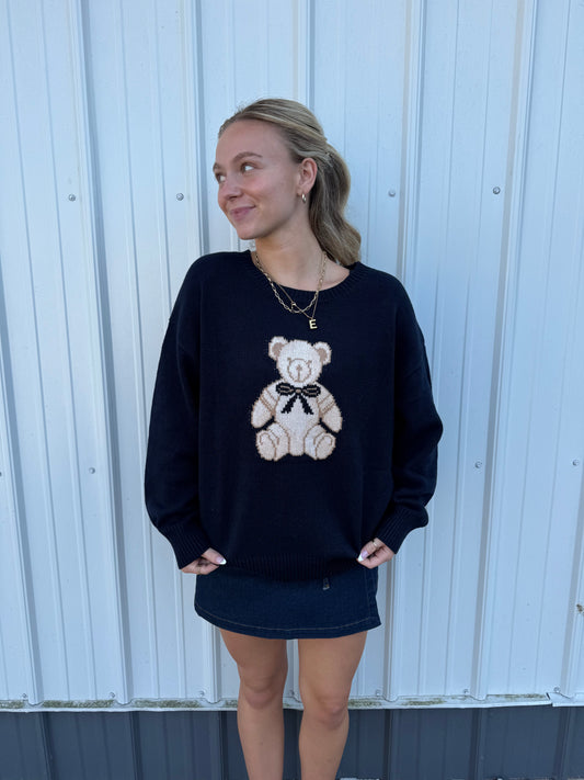 Bow Bear Navy Sweater
