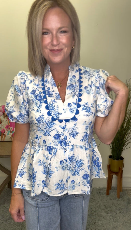 Floral Printed Bubble Sleeve Top