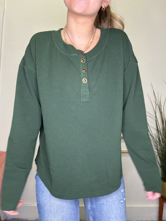 Blu pepper forest green snap front ribbed Henley top boutique free shipping 