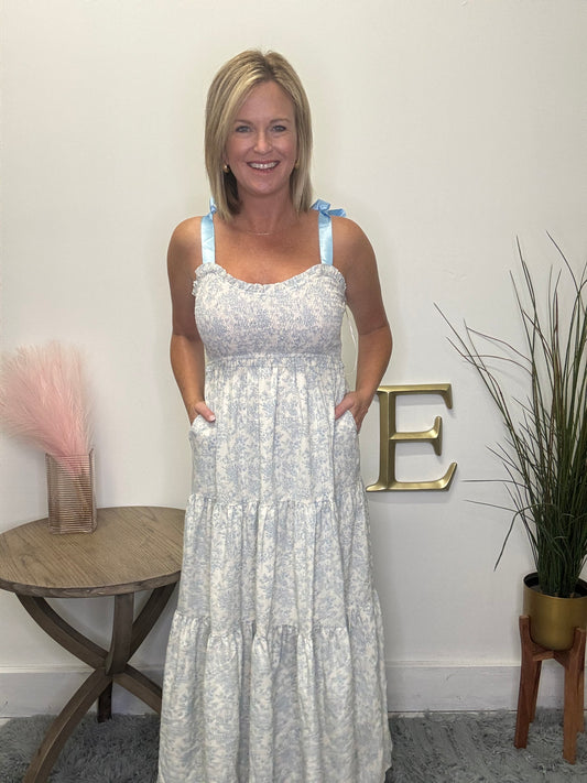 Most Beautiful Blue Floral Tiered Maxi Dress